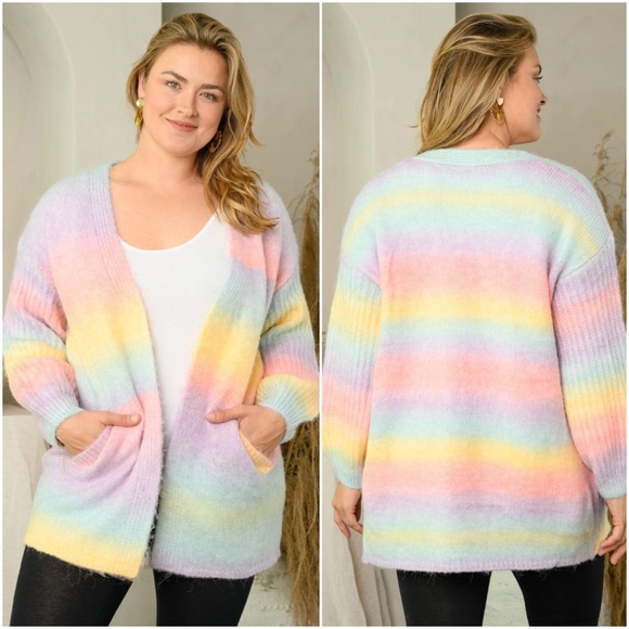 Rainbow Striped Cardigan Sweater - Picture 1 of 8